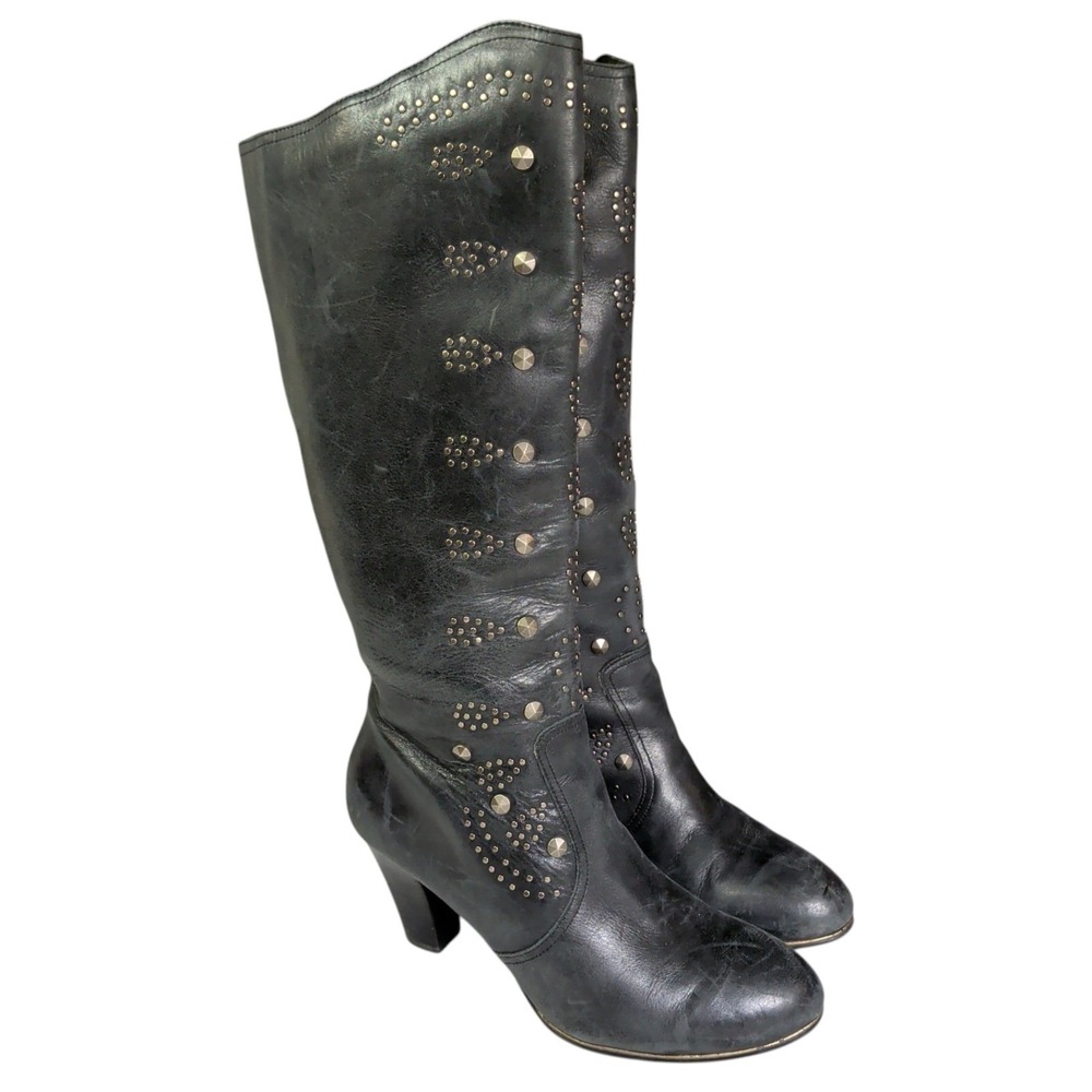 Reba Dixie Studded Leather Boots Womens Size 9M Black 44712001 Western Goth Y2K